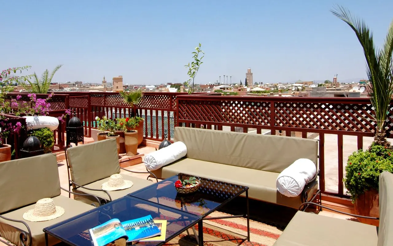 Terraço com plantas e edifícios ao fundo; fotografia ilustrativa, sem oferta local.